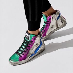 Philippe Model High Top Multicolor Metallic Sneakers